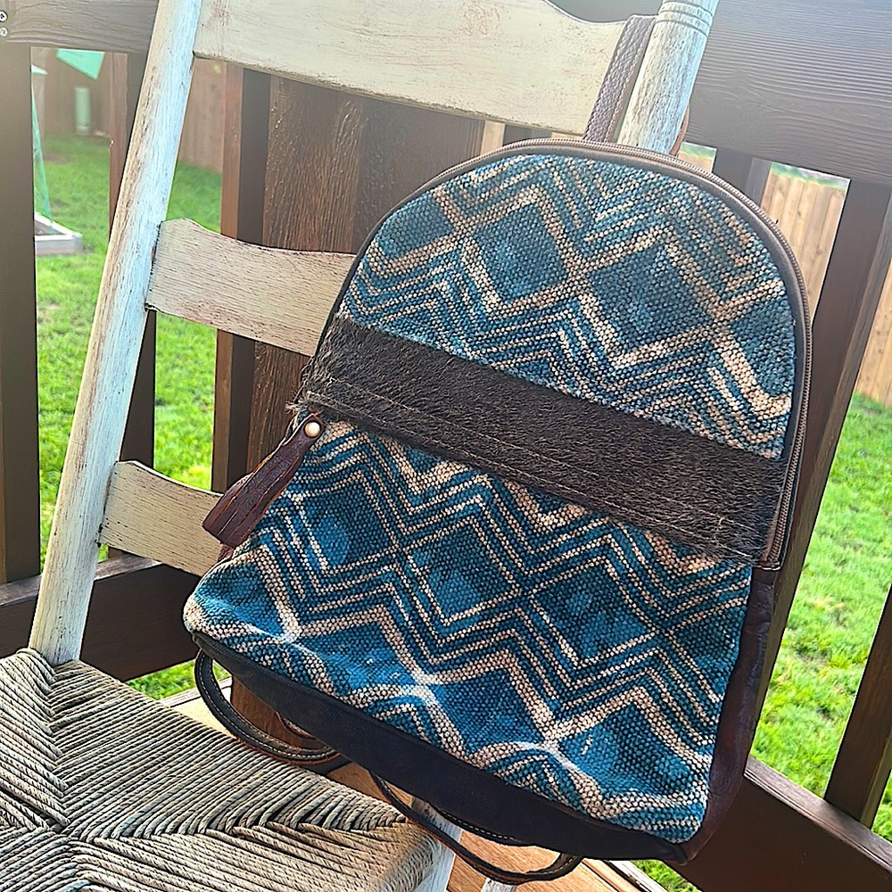 MYRA BAG 💼 Blue Breeze Canvas w/Hairon Backpack 🎒